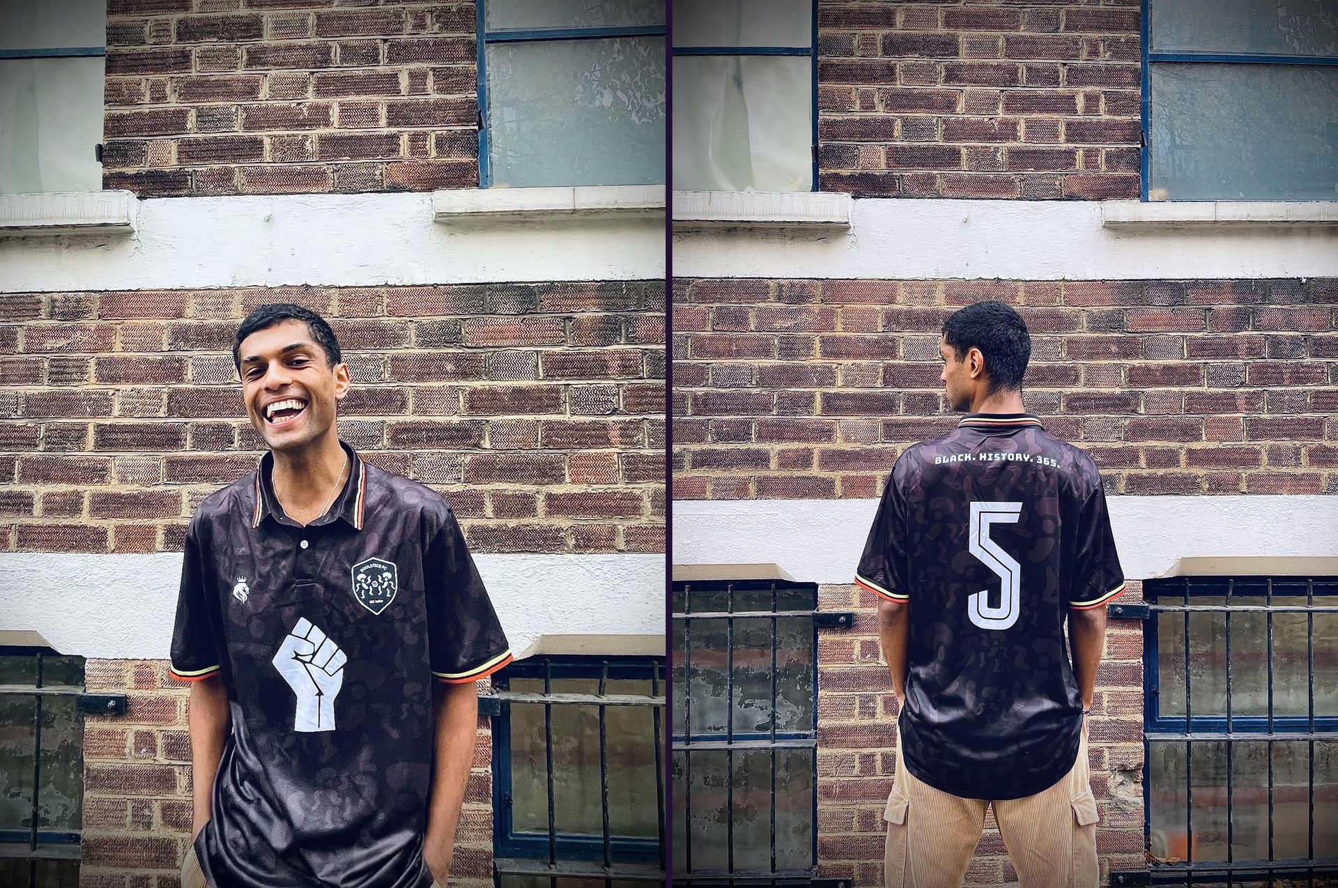 The Soulstice FC Black History Month shirt, front and back